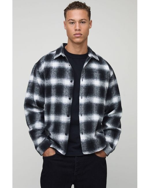 BoohooMAN Blue Tall Brushed Flannel Badge Detail Carpenter Overshirt for men