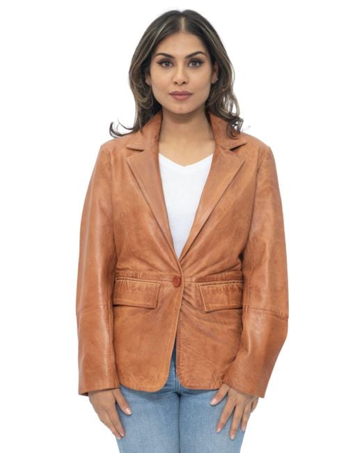 Infinity Leather Orange Soft Blazer Jacket-Apeldoorn