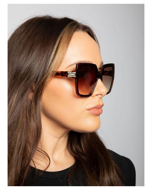 SVNX Brown Oversize Cateye Sunglasses With Diamante Detail