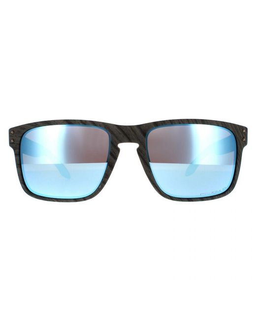 Oakley Blue Rectangle Woodgrain Prizm Deep Water Polarized Sunglasses for men