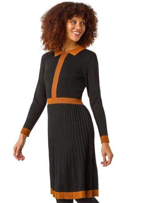 Roman Black Contrast Collar Knitted Dress