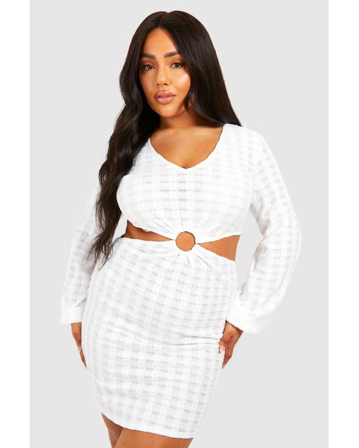 Boohoo White Plus Jersey Knitted O- Ring Beach Dress