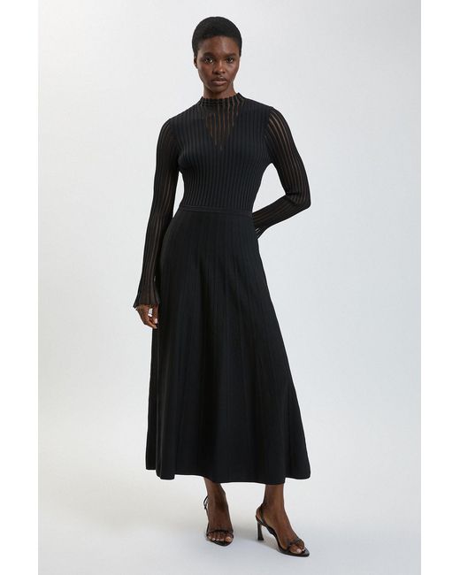 Karen Millen Black Viscose Blend Filament Knit Midi Dress