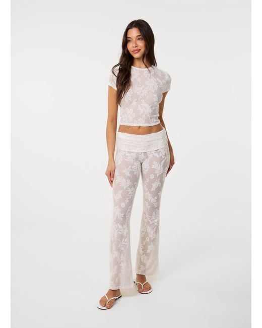 Pink Vanilla Natural Crochet Lace Flare Trousers