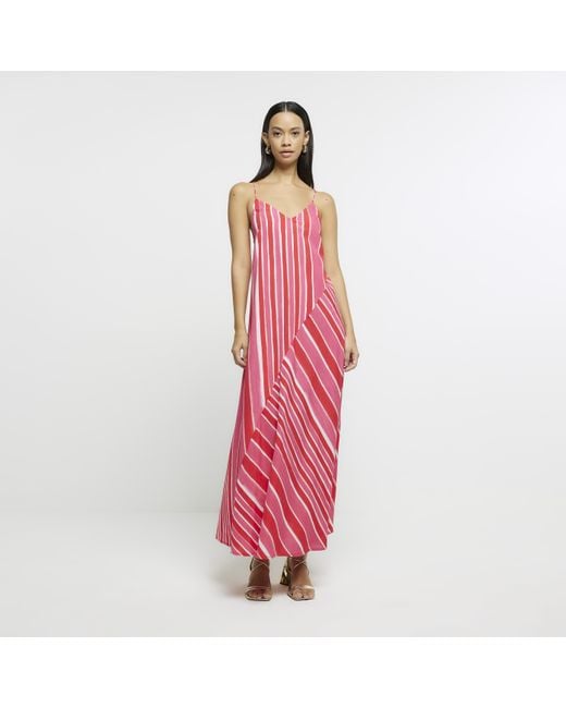 River Island Pink Slip Maxi Dress Stripe Print