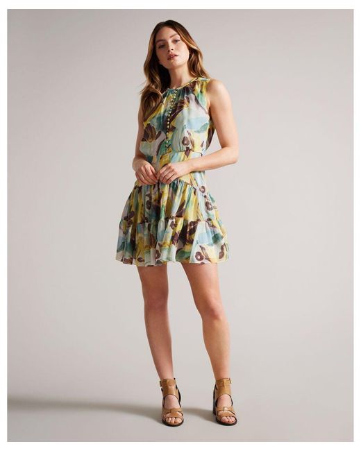 Ted Baker Green Ellain Button Up Ggt Printed Mini Dress