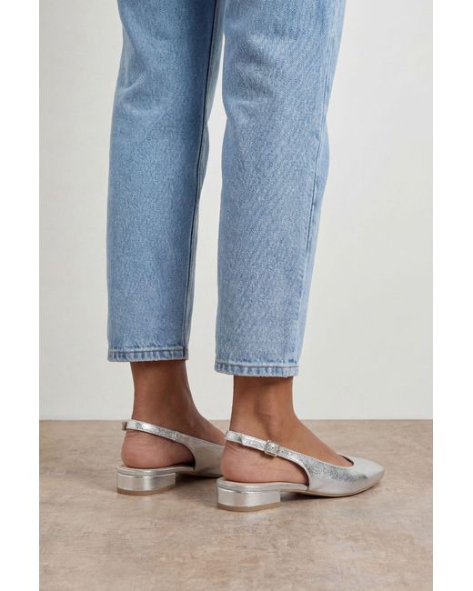 Oasis Blue Millie Faux Metallic Leather Slingback Flat Shoes