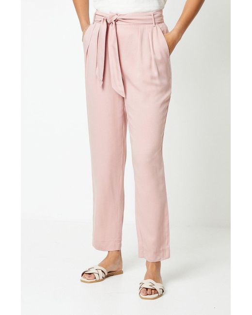 PRINCIPLES Pink Belted Paperbag Tapered Trouser