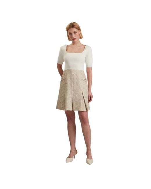 Ted Baker Natural Vulpad Knit Bodice Boucle Ivory Mini Dress