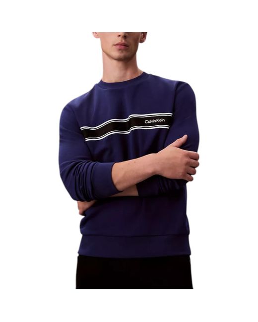 Calvin Klein Blue Sweatshirt Crew Neck Stripe Classic Regular Fit for men