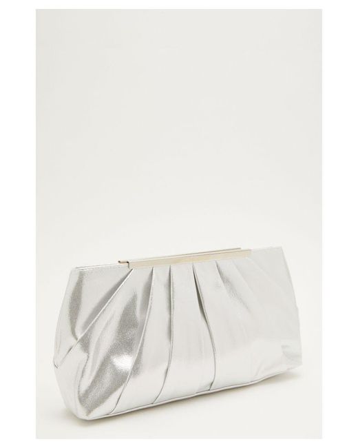 Quiz White Silver Shimmer Ruched Clutch Bag