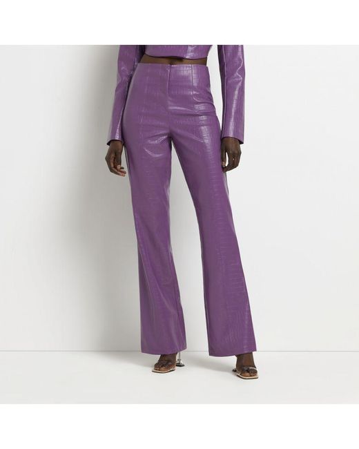 River Island Flared Trousers Purple Faux Leather