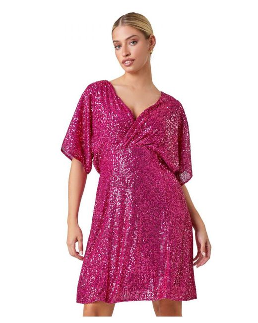 D.u.s.k Pink Sequin Embellished Wrap Stretch Dress