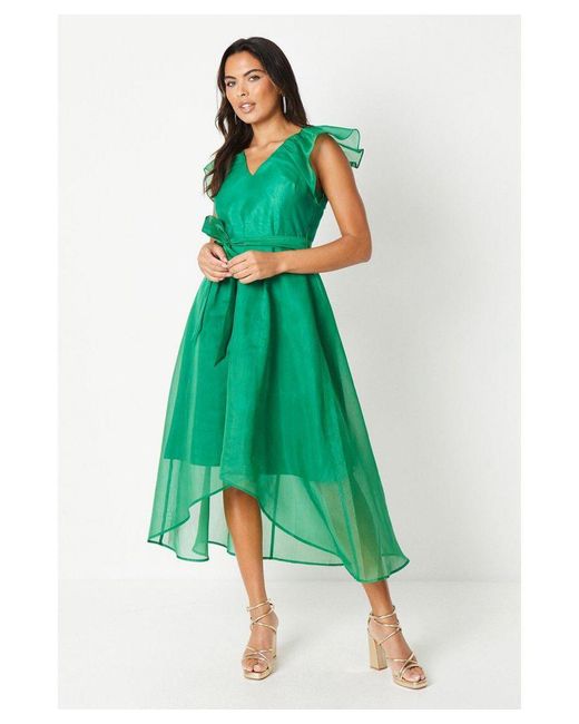 Coast Green Ruffle Shoulder High-Low Dress