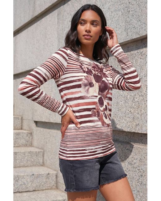 Roman Gray Floral Stripe Print Top