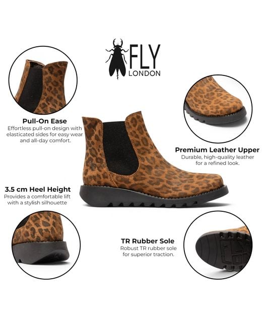Fly London Brown Leopard Tan Chelsea Suede Leather Ankle Boots