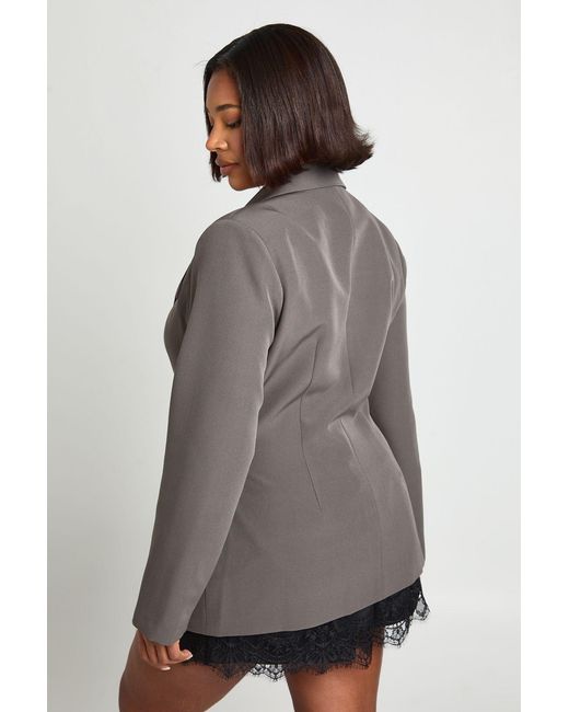 Boohoo Gray Plus Ruched Waist Blazer