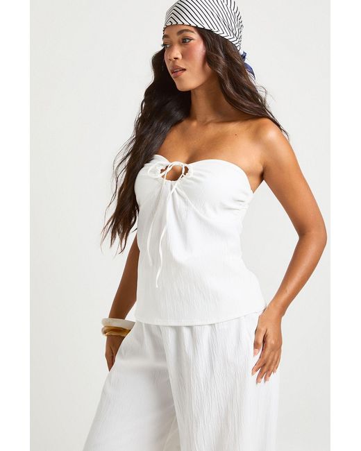 Boohoo White Linen Look Tie Front Bandeau Beach Top