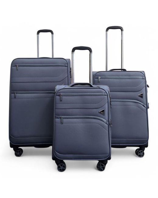 Infinity Leather Blue Lightweight Soft Dual 4 Wheel Cabin Luggage Suitcase