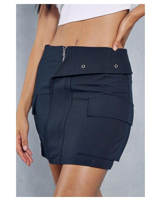 MissPap Blue Folded Waist Pocket Detail Mini Skirt