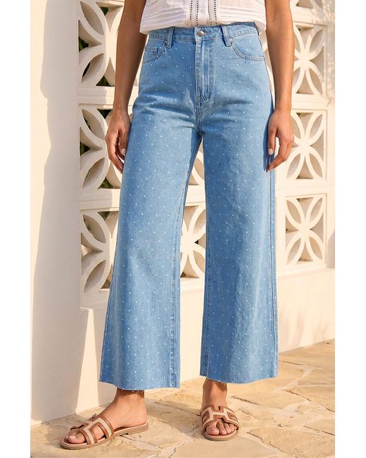Roman Blue Denim Spot Print Frayed Edge Jean