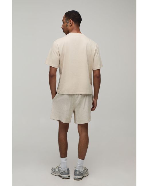 BoohooMAN Natural Relaxed Fit Linen Blend Boxer Style Embroidered Short for men