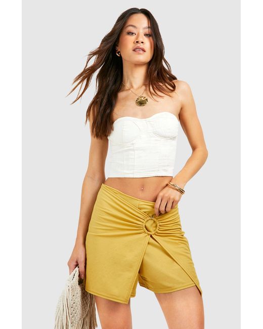 Boohoo Yellow Tall Linen Look O Ring Skort