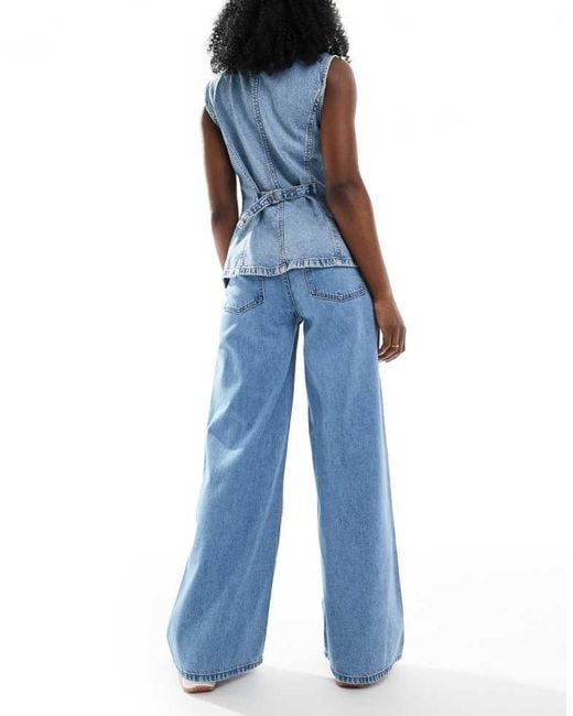 ASOS Blue High Waist Wide Leg Jeans