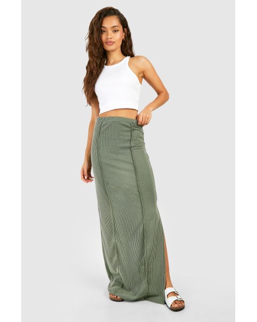 Boohoo Green Washed Seam Detail Jersey Maxi Skirt