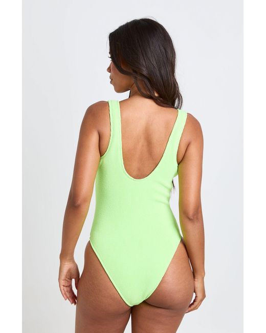 Boohoo Green Textured Plunge Neck Swimsuit