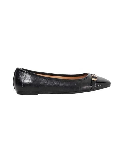 Dune Black Ladies Lo Habitats Leather Buckle Detail Ballet Flats