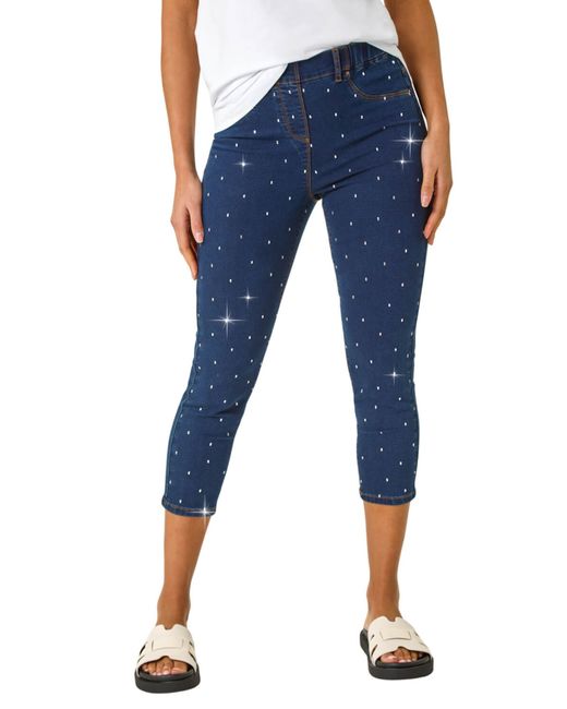 Roman Blue Embellished Cropped Stretch Jeggings