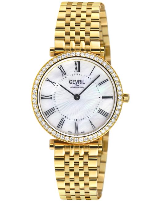 Gevril Metallic Steinway Diamond, Stainless Steel Case, Mop Dial, 316L Bracelet Watch