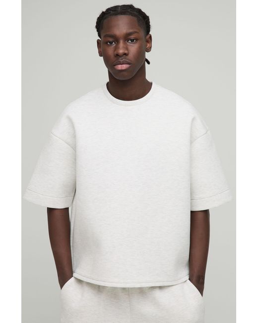 BoohooMAN White Oversized Boxy Half Sleeve Bonded Scuba Sweatshirt for men