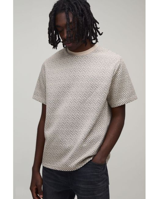 BoohooMAN Gray Regular Fit Jacquard T-Shirt for men