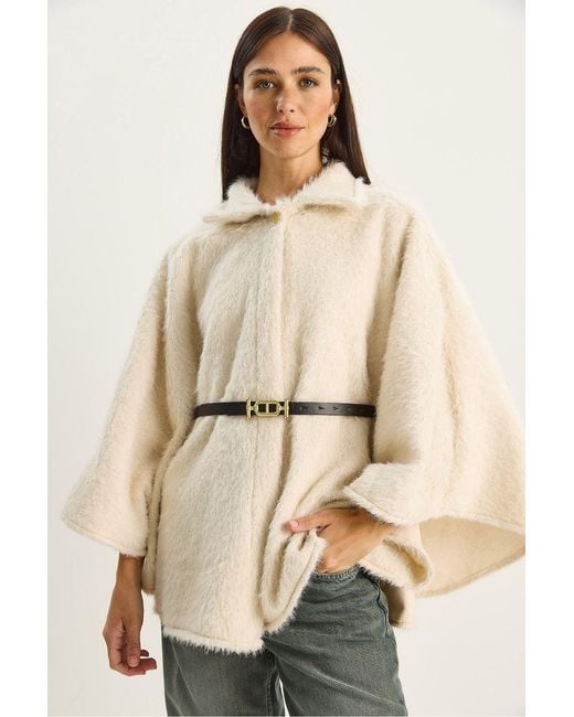 Bianco Lucci Natural Textured Oversized Button-Up Overcoat