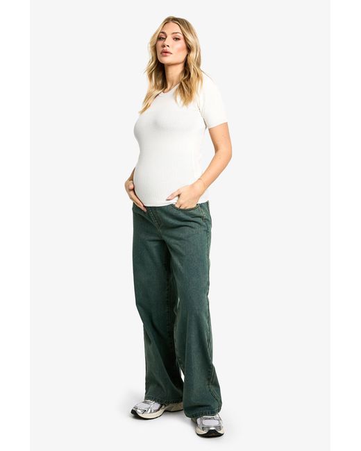Boohoo Green Maternity Over The Bump Wide Leg Jeans