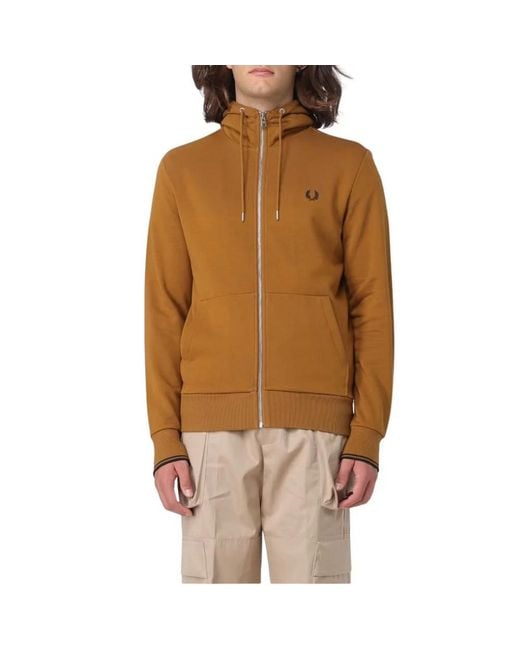 Fred Perry Brown Logo Full Zip Hoodie (Dark Caramel)