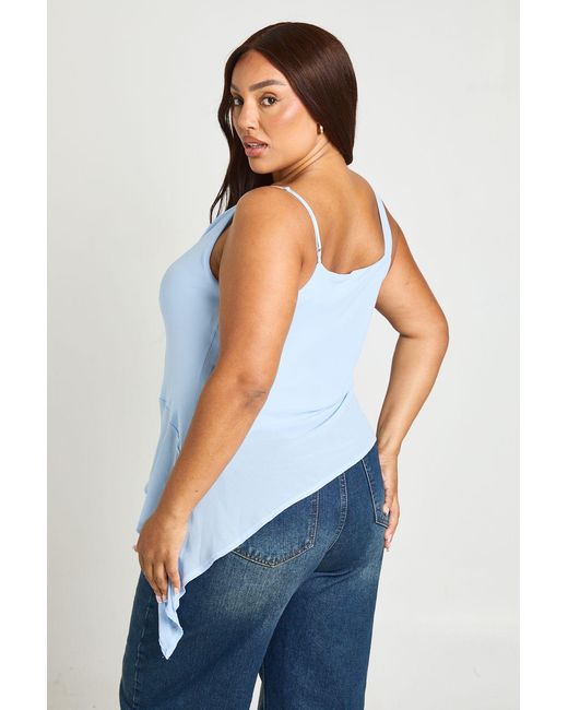 Boohoo Blue Plus Strappy Asymmetric Hem Cami Top