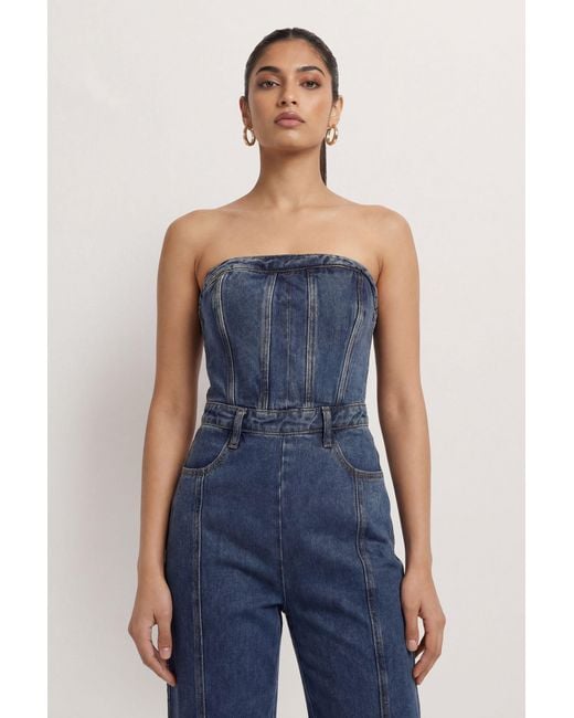 MissPap Blue Bandeau Denim Wide Leg Jumpsuit