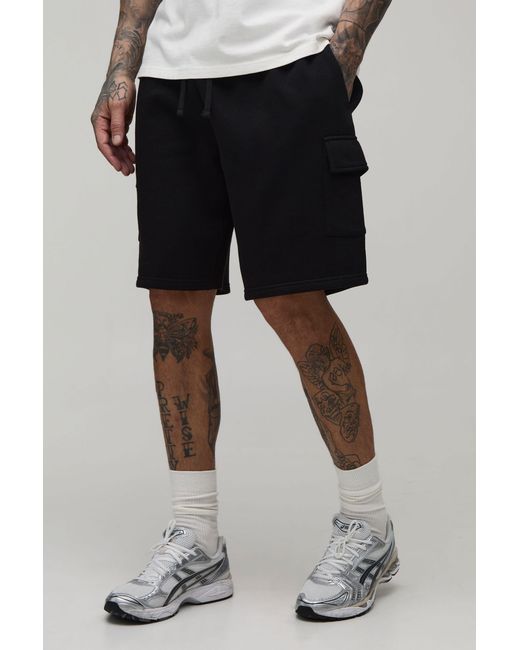 BoohooMAN Black Tall Basic Relaxed Fit Cargo Jersey Short for men