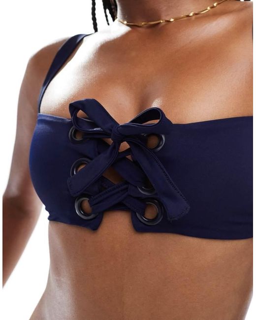 ASOS Blue Sloane Eyelet Detail Crop Bikini Top