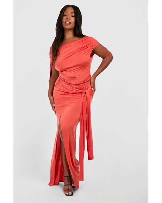 Boohoo Red Plus Tie Front Bodycon Maxi Skirt
