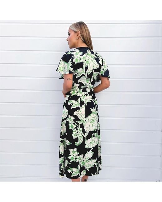 AX Paris Multicolor Floral Printed Short Sleeve Belted Wrap Midi Dress