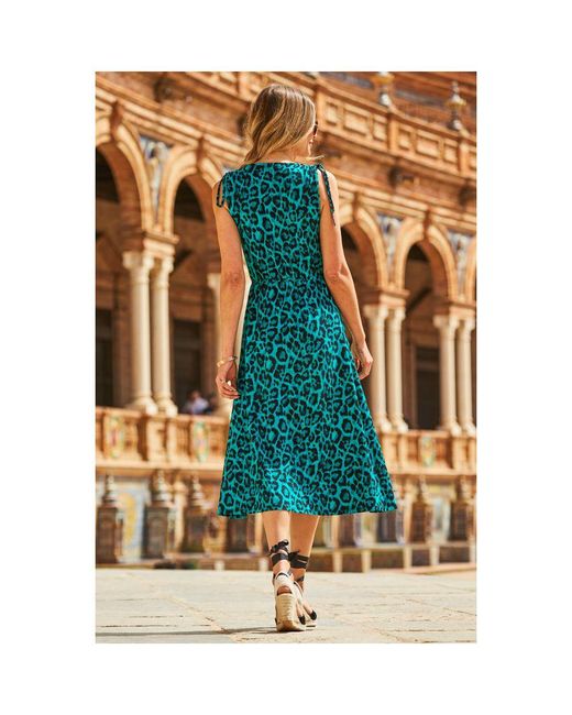 Sosandar Metallic Print Tie Shoulder Midi Jersey Dress