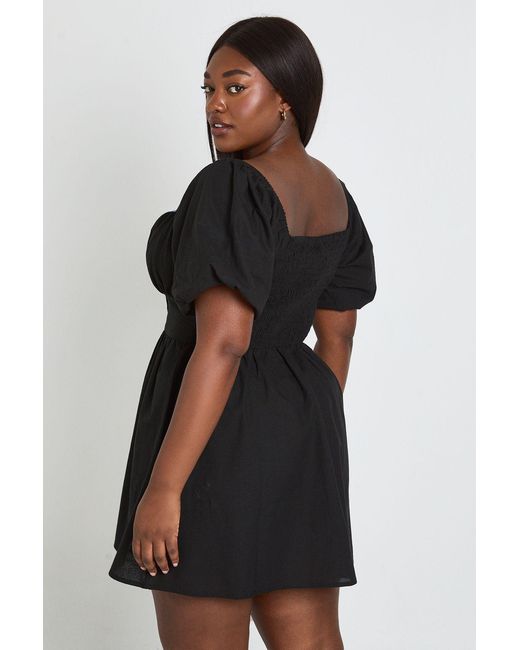 Boohoo Black Plus Linen Look Volume Sleeve Mini Dress