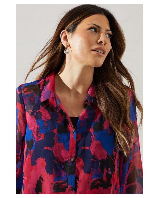 Wallis Abstract Print Collared High Low Shirt