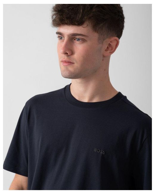 Boss Blue Boss Tee Stretch Cotton T-Shirt With Contrast Logo Colour: Dark 404, Size: L for men