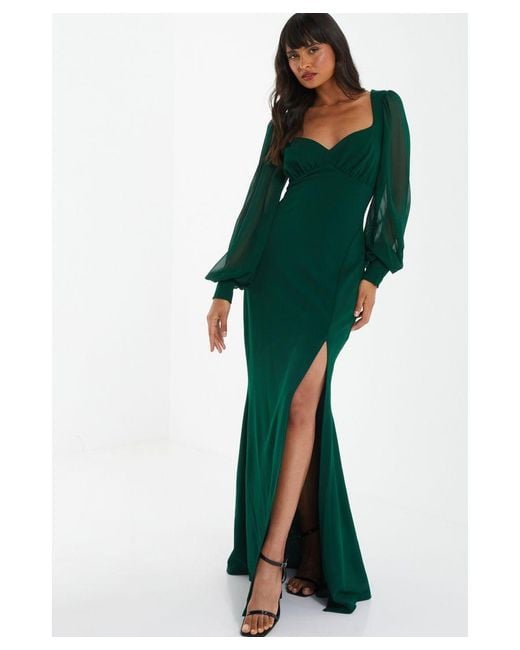 Quiz Green Chiffon Sleeve Maxi Dress