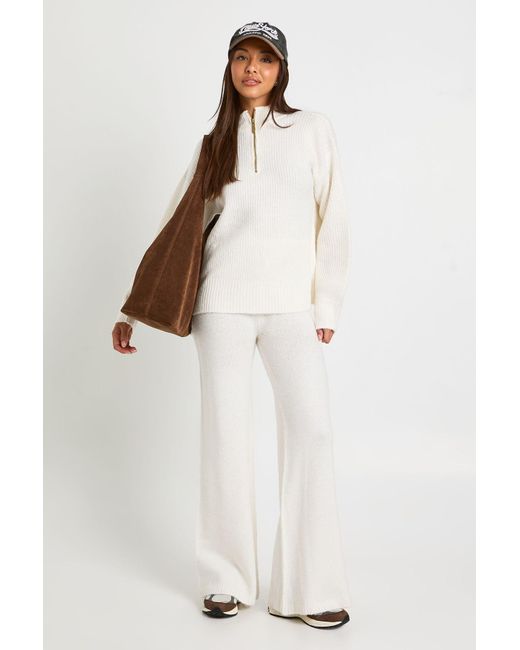Boohoo White Super Soft Zip Neck Oversized Sweater And Wide Leg Trouser Co-Ord